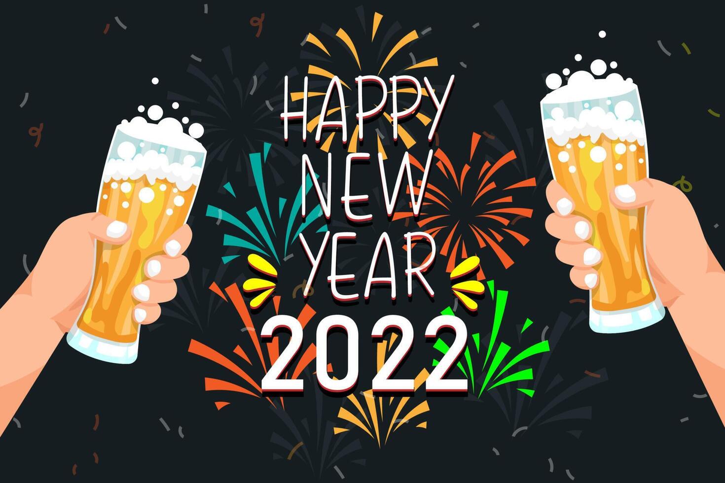 Greeting New year 2022 card cartoon with lettering vector illustration