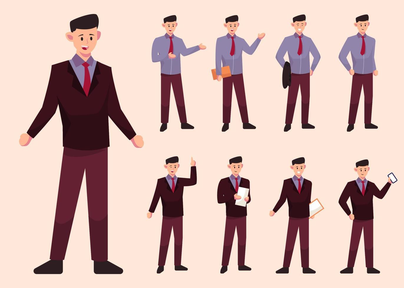 Set of young business man in different posture vector