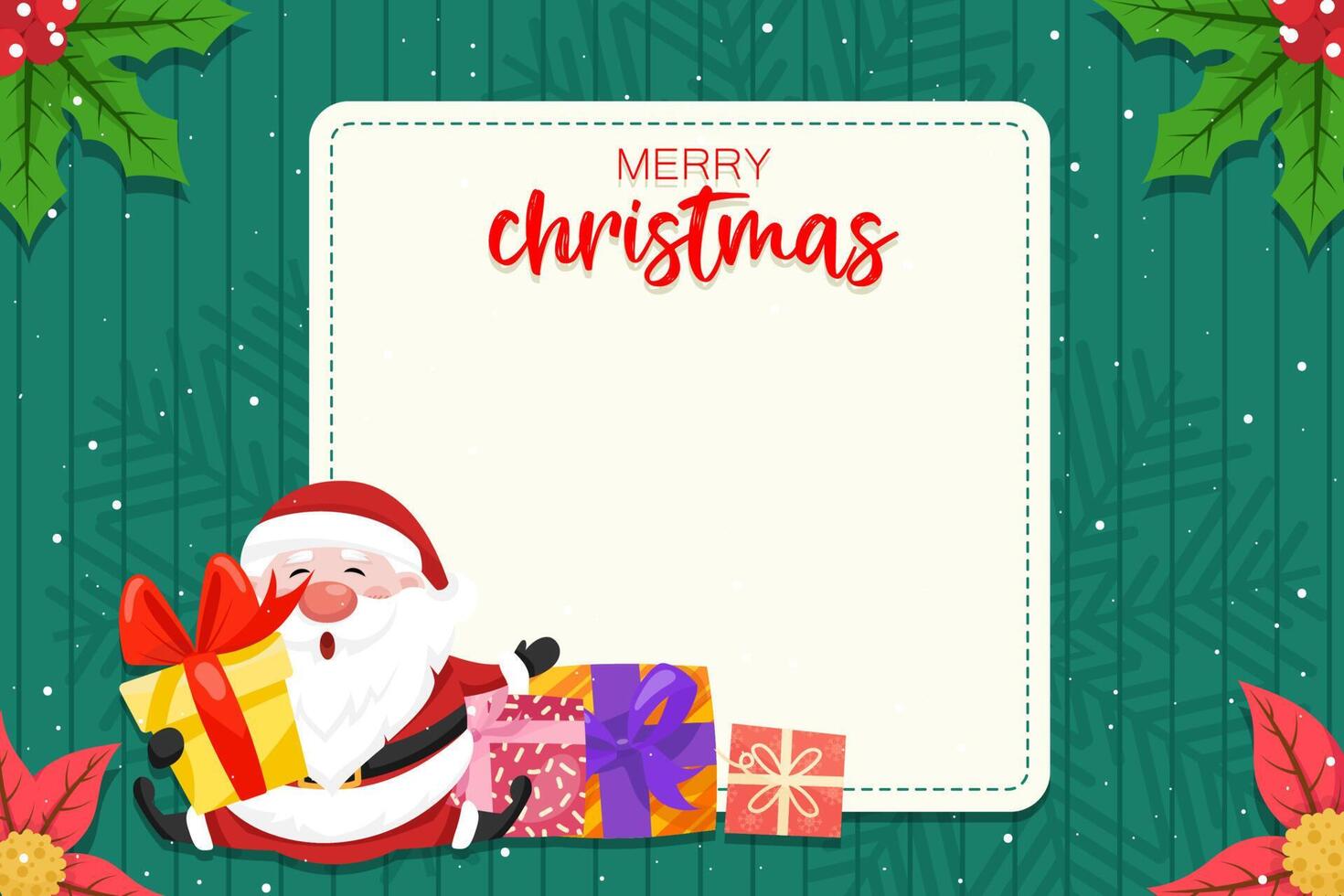 Christmas and New Year background banner. Santa claus with Giftbox and ornament. vector