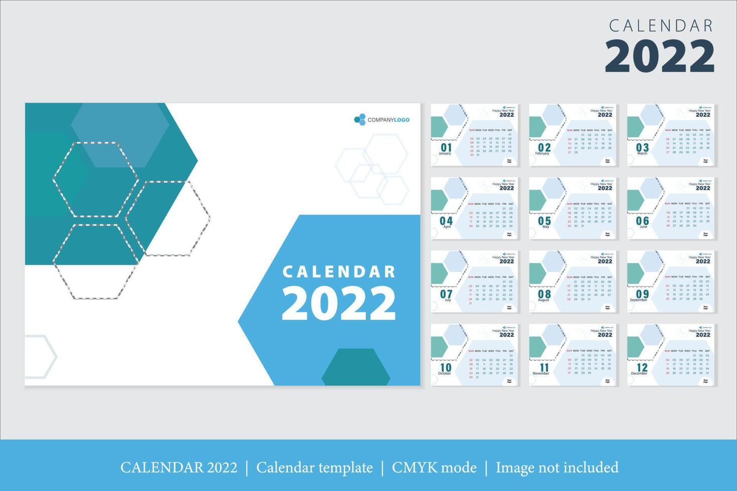 Calendar 2022 design, The year of the Tiger monthly cards templates, Set of 12 month vector