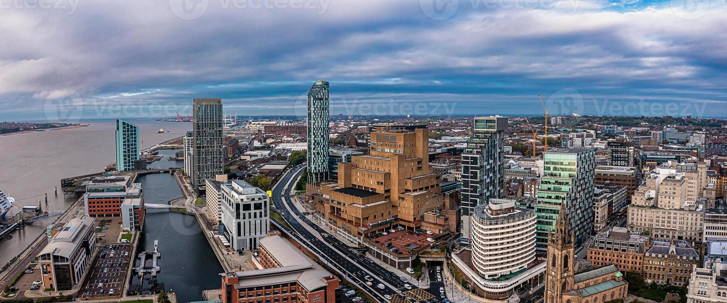 Aerial view of the Liverpool skyline in United Kingdom photo