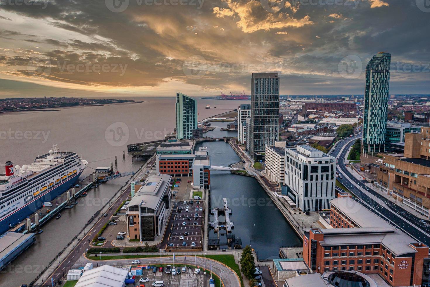 Aerial view of the Liverpool skyline in United Kingdom photo