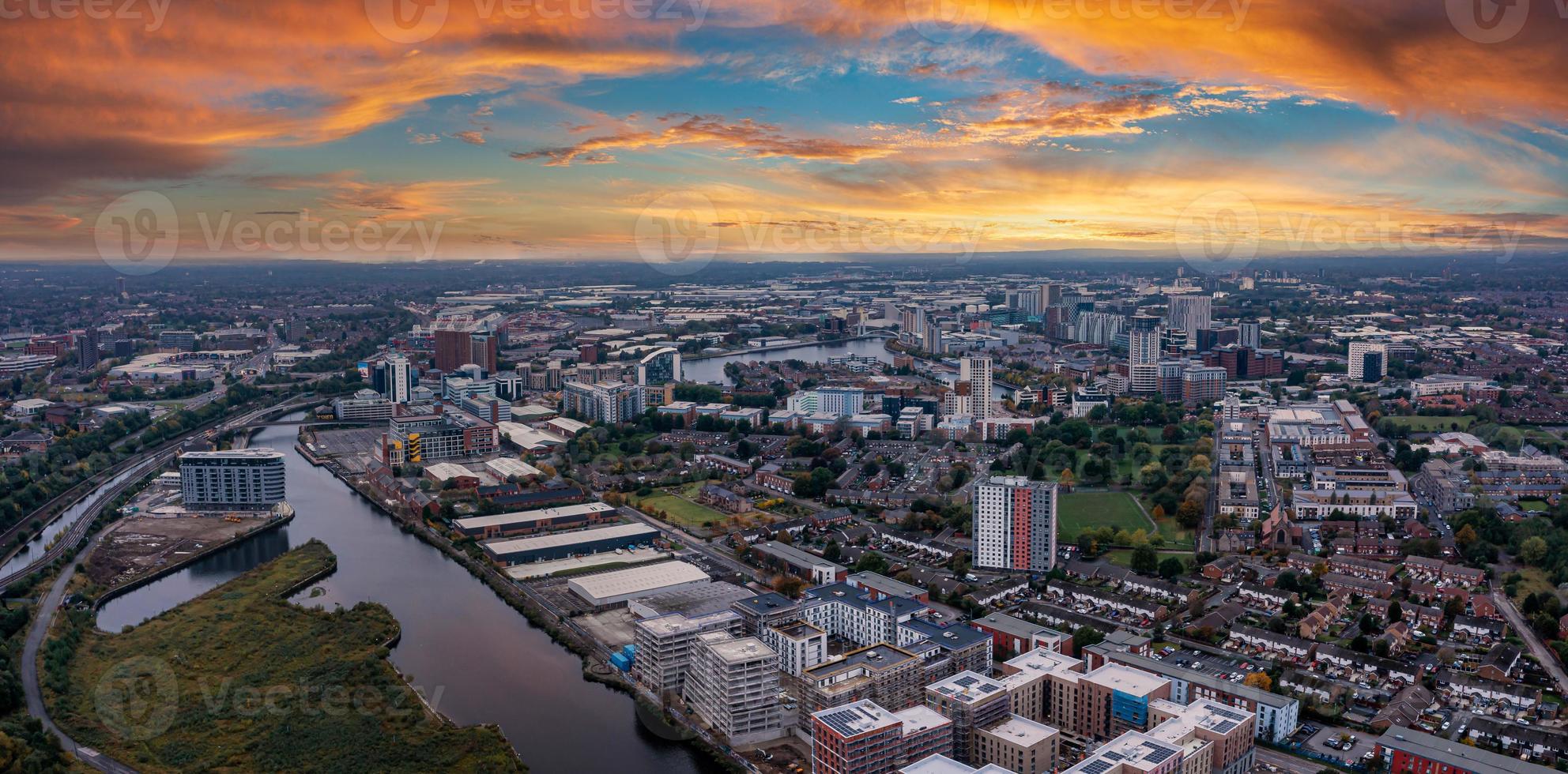 Aerial view of Manchester city in UK photo