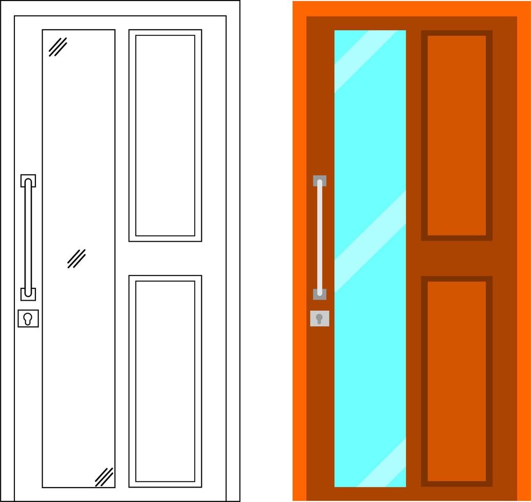 icono de puerta de color e incoloro. puerta de madera con vidrio vector