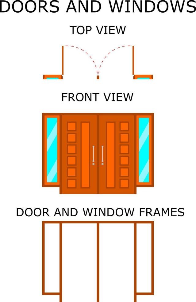 Top view, front view door, door icon vector