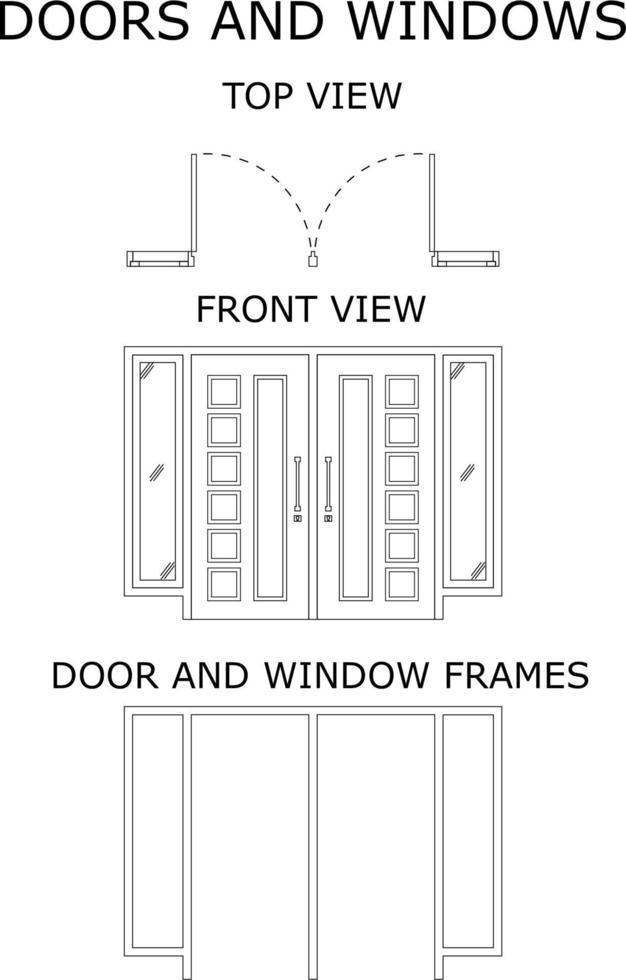 dibujos de contornos de puertas y ventanas. puerta doble. icono de puerta vector