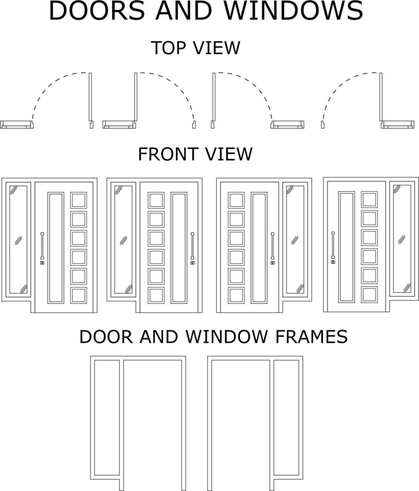 vista superior, puerta de vista frontal, icono de puerta, contorno de puerta vector