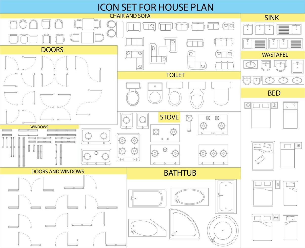 gráfico vectorial de ilustración del conjunto de iconos para el plan de la casa bueno para el diseño del hogar, obras civiles, interiores, etc. vector