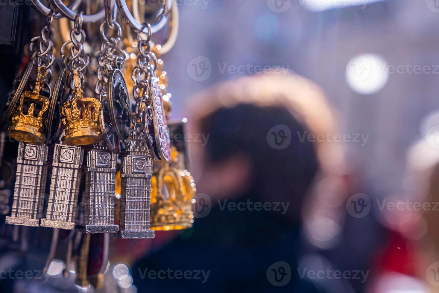 Souvenirs of London hanging at the gift store. photo