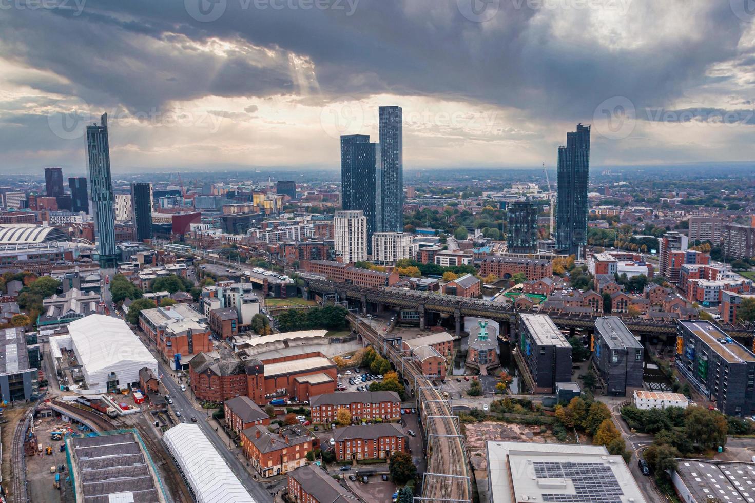 Aerial view of Manchester city in UK photo