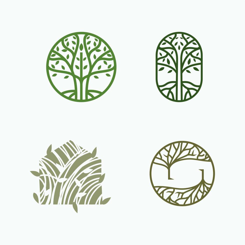 Tree and leaf line art logo vector