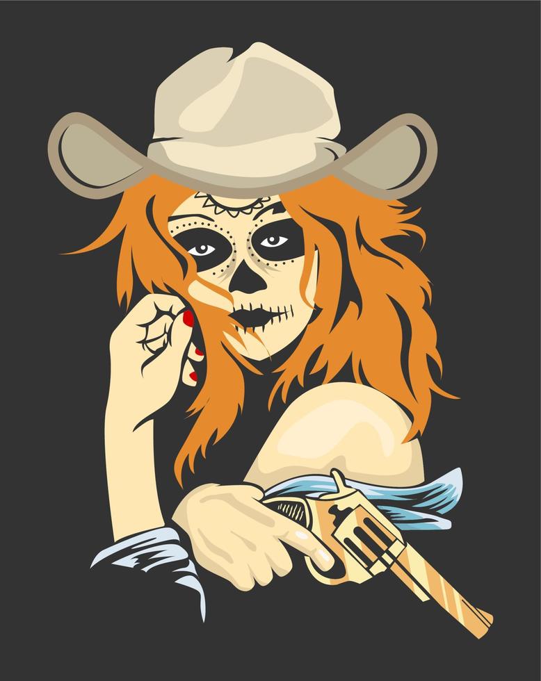 Muerte Girl holding a gun illustration vector