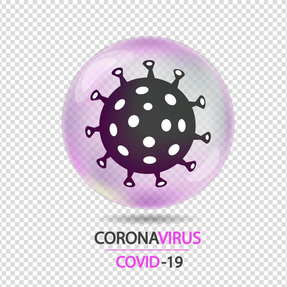 durante el concepto de brote de coronavirus. concepto de prevención de la enfermedad covid-19 con células de virus, bola realista brillante sobre fondo transparente. vector