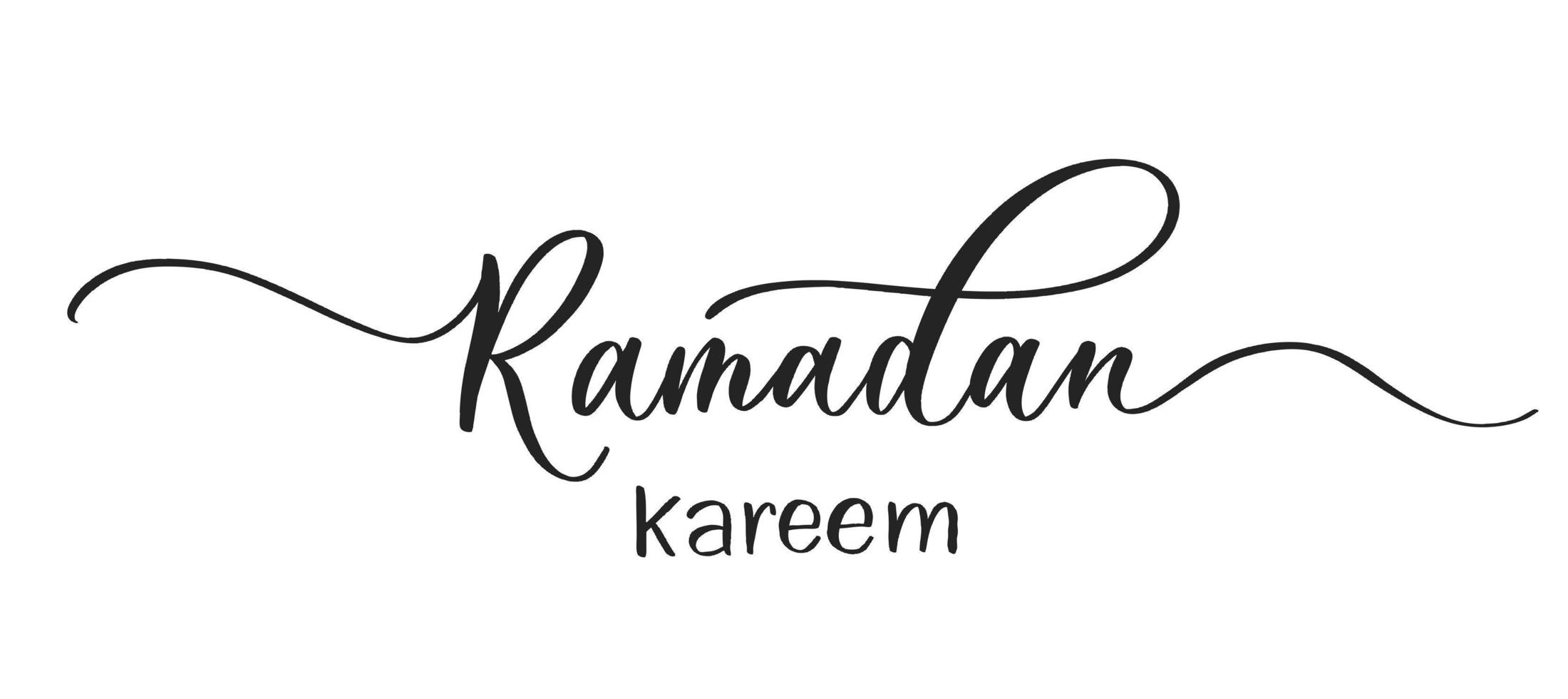 Ramadan Kareem - typography lettering quote, brush calligraphy banner with thin line. vector