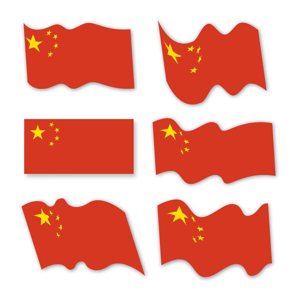 Set of six wavy China flags. China patriotic national symbol. vector