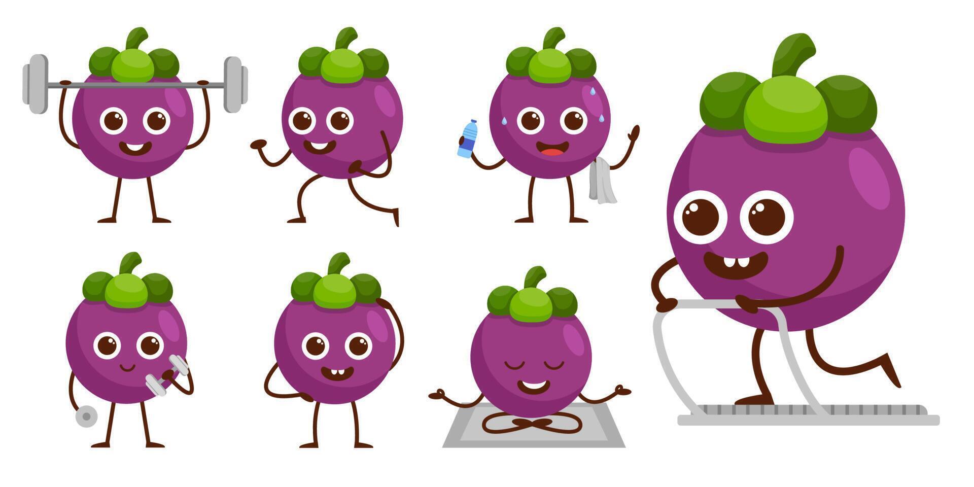 paquete conjunto de vector de mascota de dibujos animados de frutas