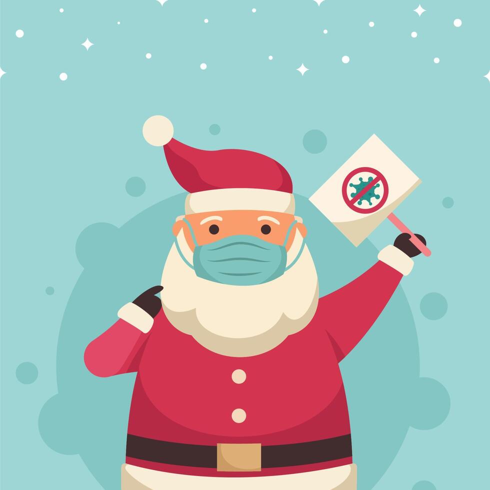 santa claus en la protección de la máscara facial contra el vector de dibujos animados de virus