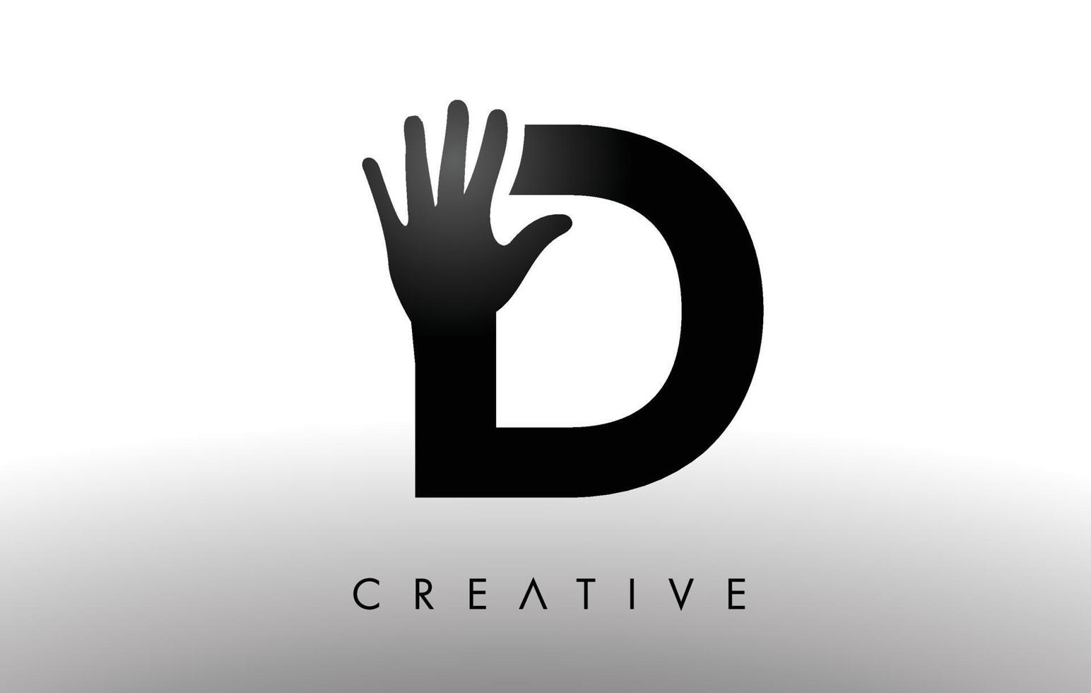 logotipo de letra d con ilustración de icono de vector de silueta de mano. letra del logotipo de la mano creativa