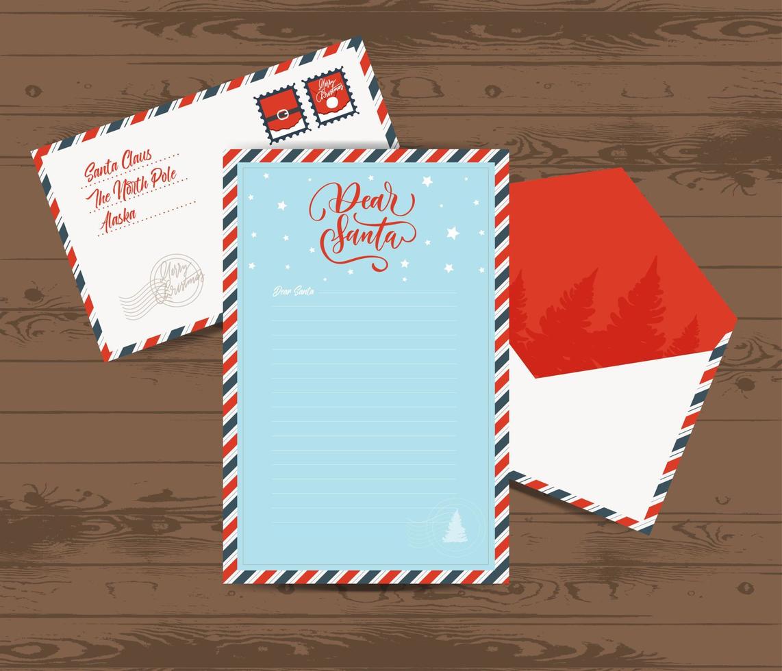 carta de navidad creativa y plantilla de sobre. querido Santa. vector