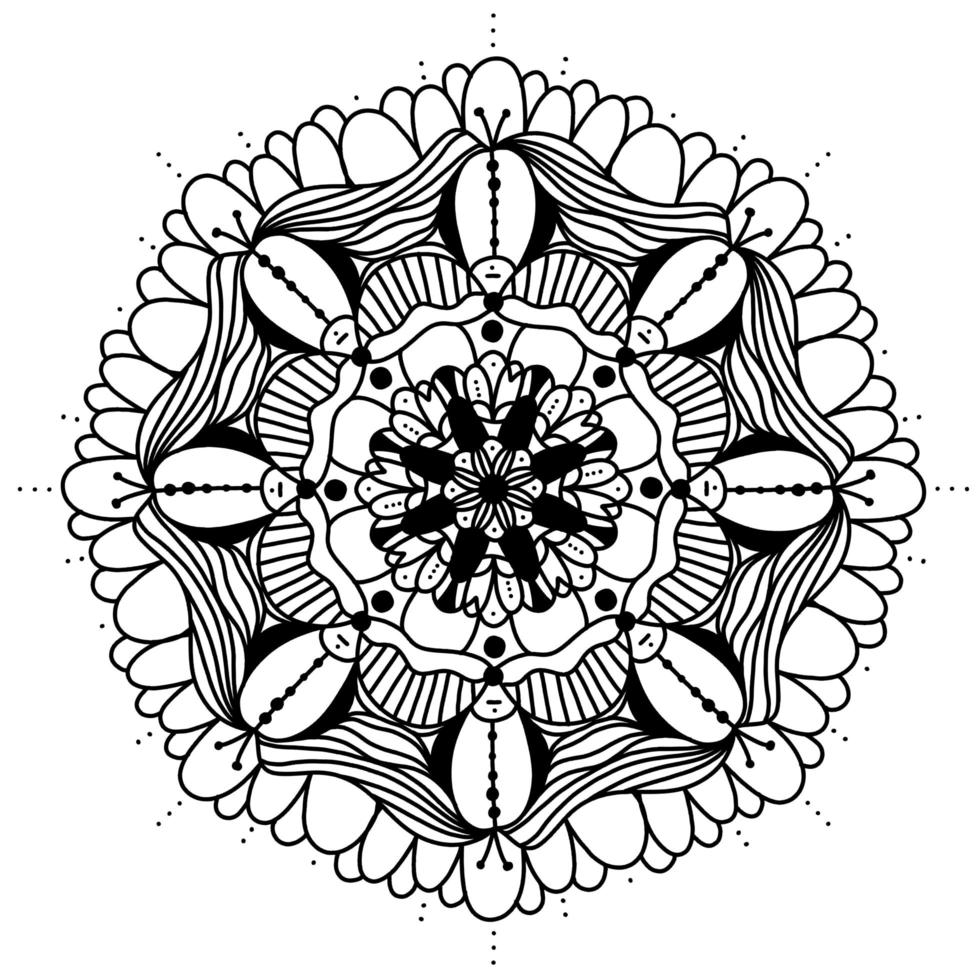 mandala - dibujo negro dibujado a mano vectorial para revistas, páginas para colorear. vector