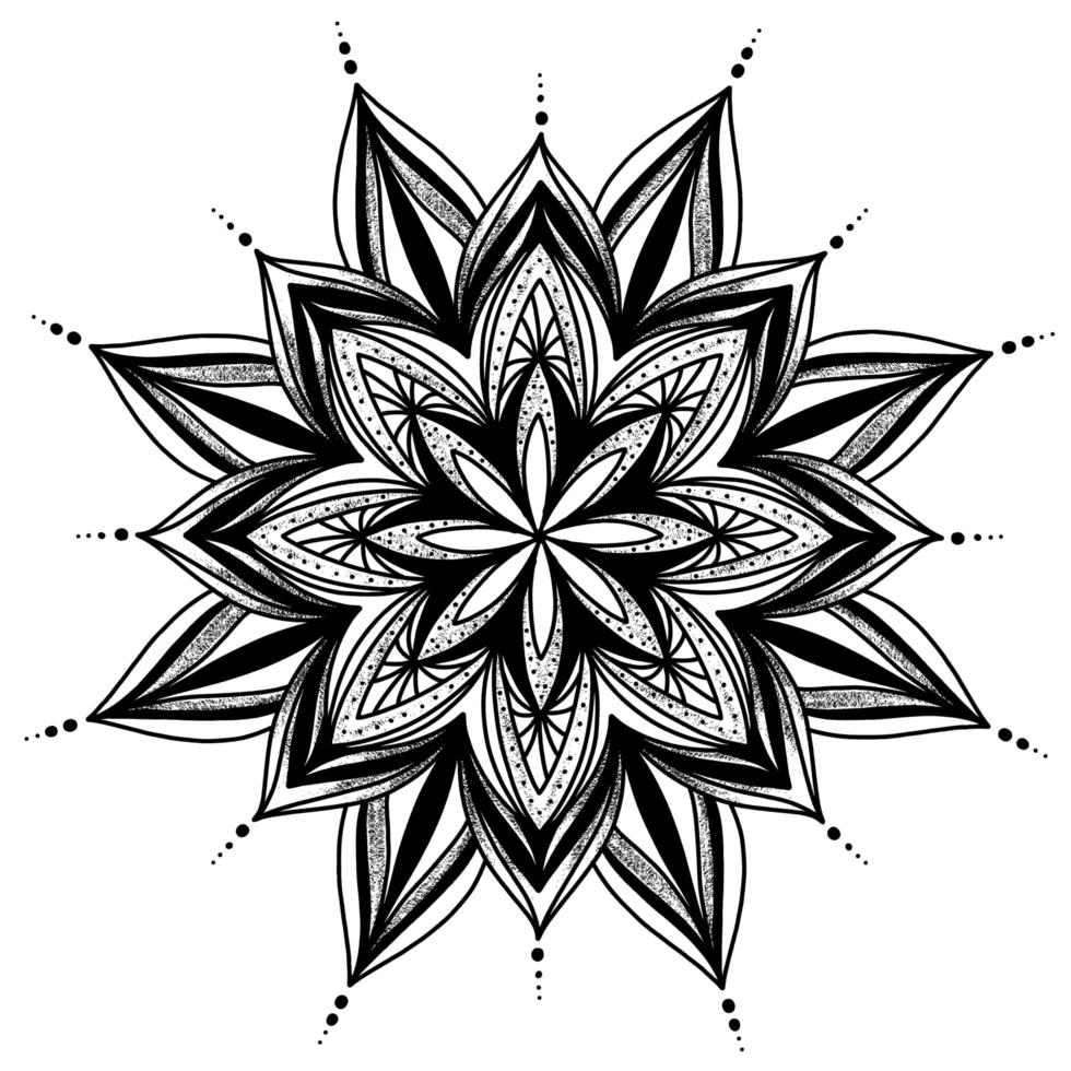 mandala - dibujo negro dibujado a mano vectorial para revistas, páginas para colorear. vector