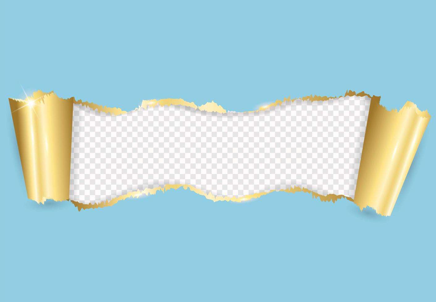 fondo transparente con papel rasgado dorado. póster de plantilla horizontal, tarjetas de felicitación, encabezados, sitio web. vector