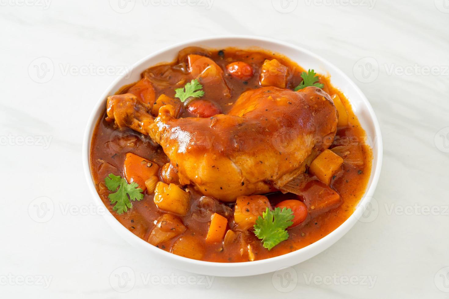 chicken stew with tomatoes, onions, carrot and potatoes photo