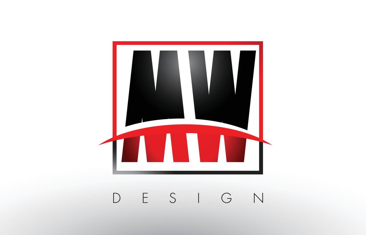 Letras del logotipo mw mw con colores rojo y negro y swoosh. vector