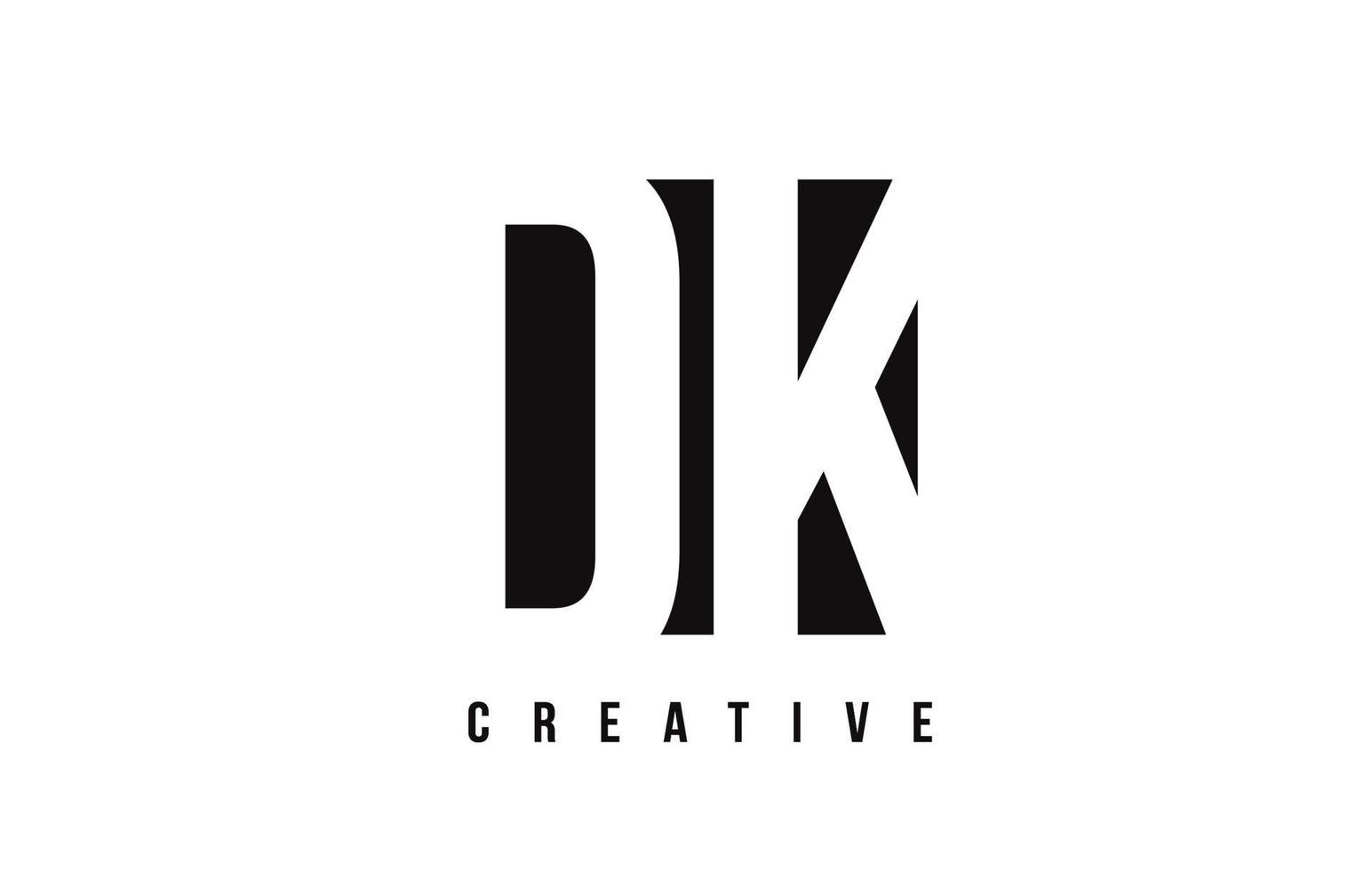 DK D K White Letter Logo Design with Black Square. vector