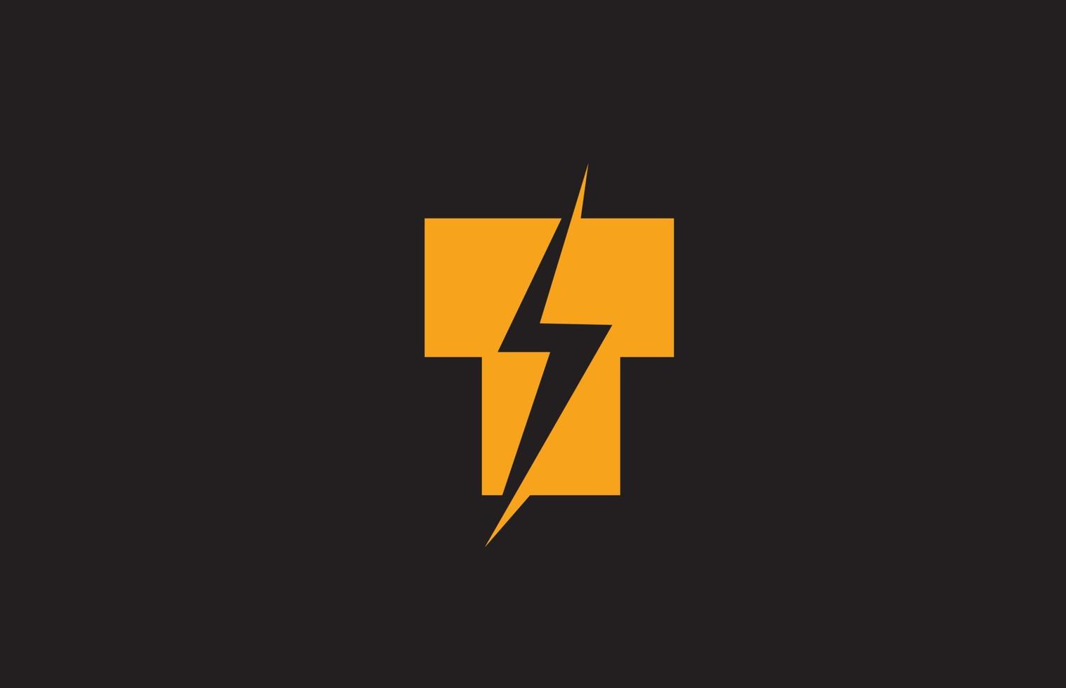 t icono del logotipo de la letra del alfabeto negro amarillo. diseño de rayos eléctricos para negocios de energía o energía vector