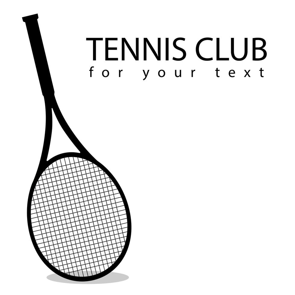 primer plano de la raqueta de tenis. cubierta deportiva con lugar para texto. raqueta de tenis contorno negro aislado. vector
