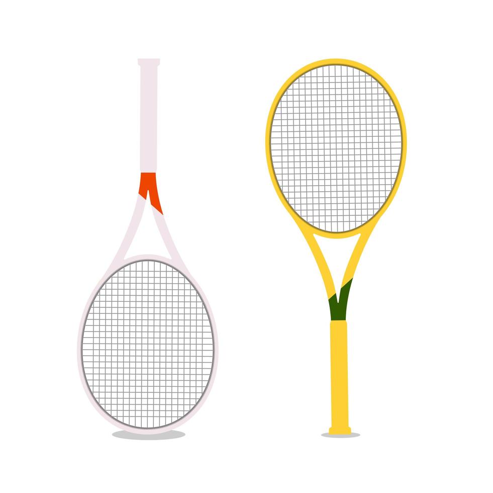 ilustración vectorial con dos raquetas aisladas. raquetas de tenis en blanco y amarillo sobre un fondo blanco. vector