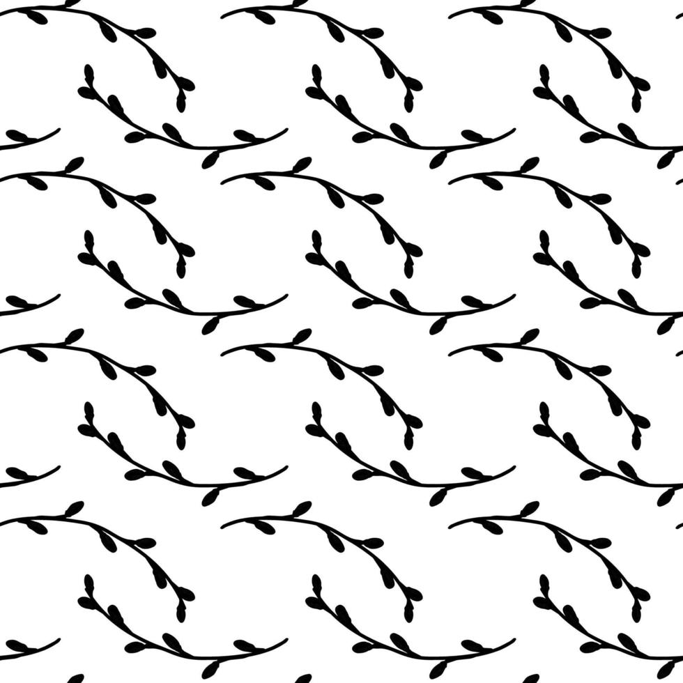 Vector seamless pattern. Black willow pattern on a white background. Vector isolated.