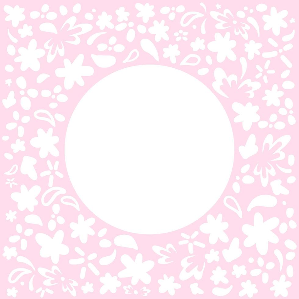 marco floral flores blancas sobre un fondo rosa. marco vectorial con lugar redondo para texto. vector