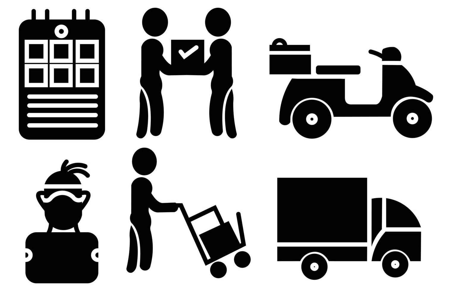 Courier shipping service line icons set, courier delivery box, parcel shipping, forklift truck. vector