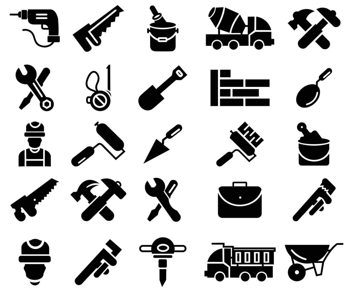 builder tools Construction site workflow and management  design icons vector