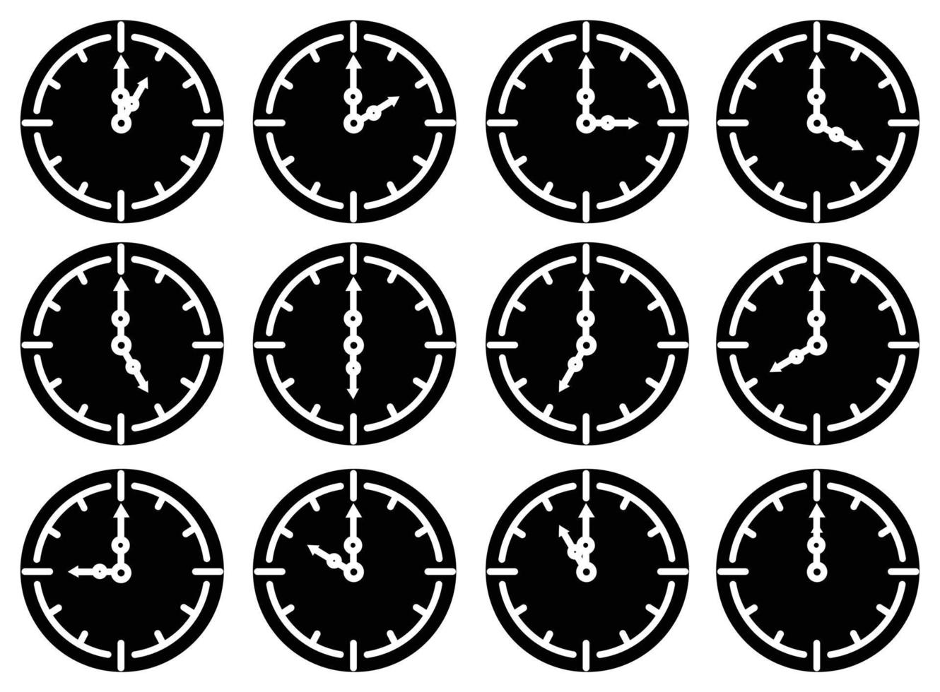 iconos de línea de reloj de tiempo alarma y reloj inteligente reloj de 24 horas vector