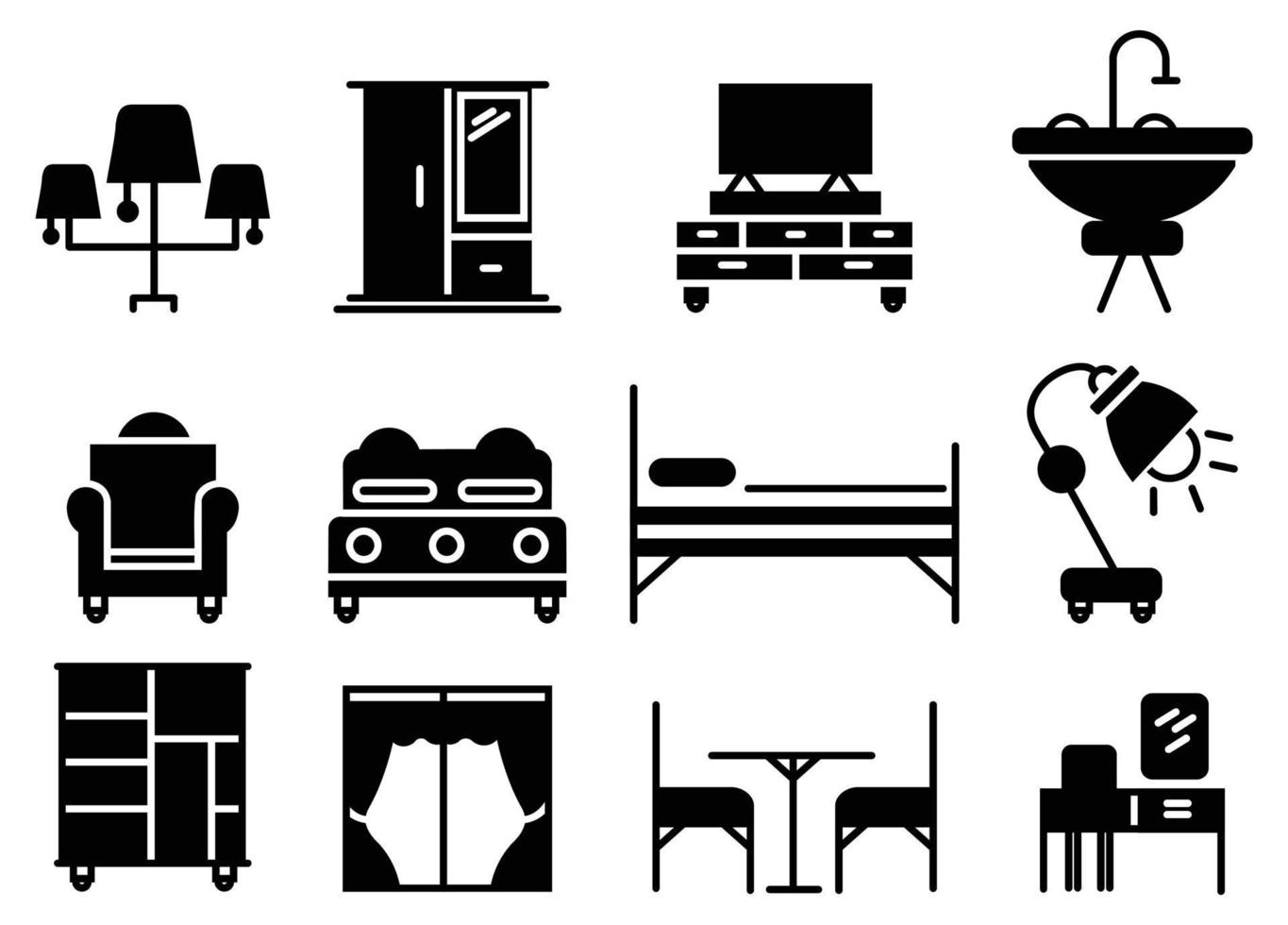 conjunto simple de iconos de línea de vector relacionados con muebles., contiene tales iconos cama, sofá y más.