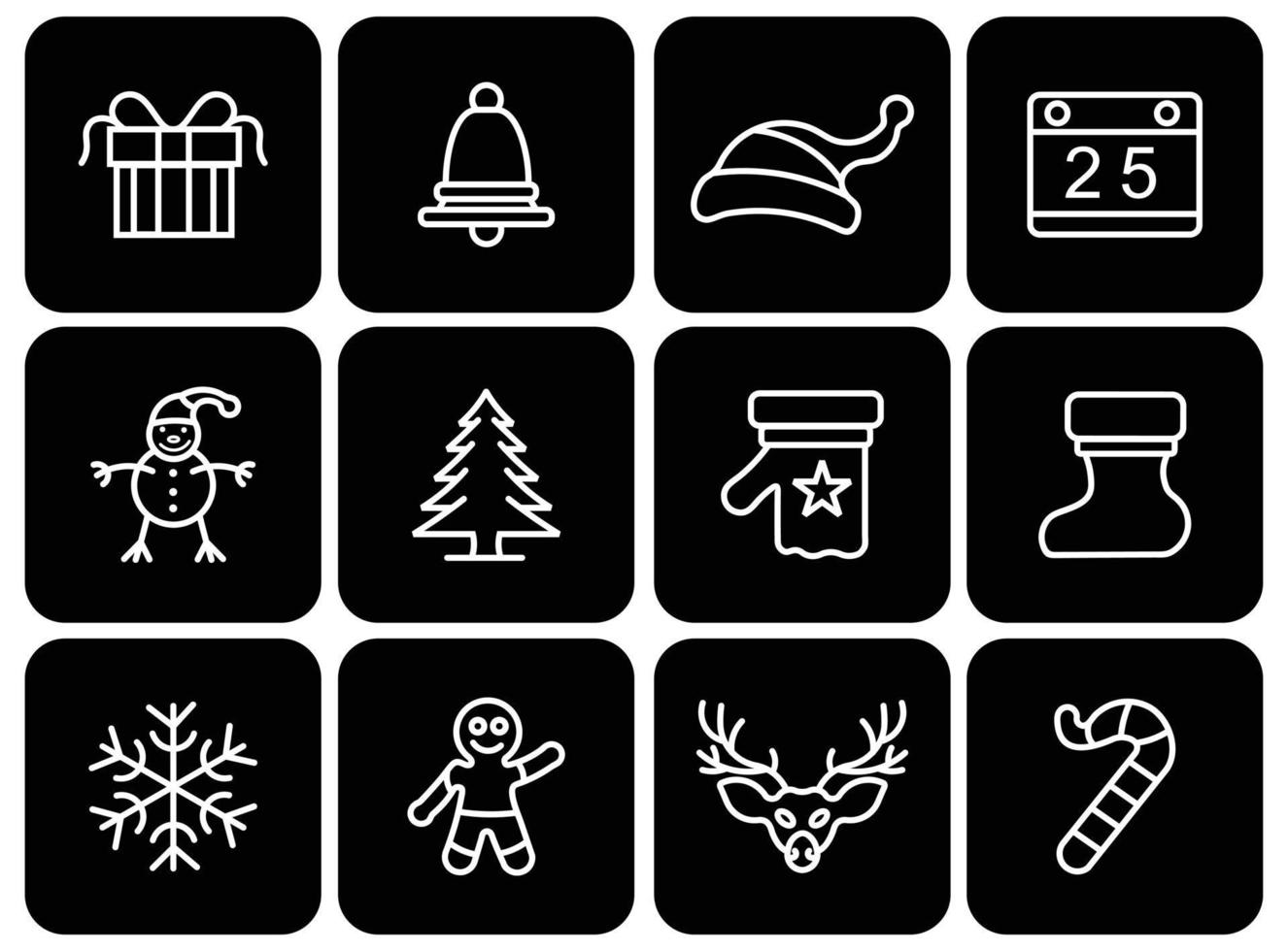 conjunto de iconos planos y navideños, colección de iconos de línea relacionados con la navidad vector