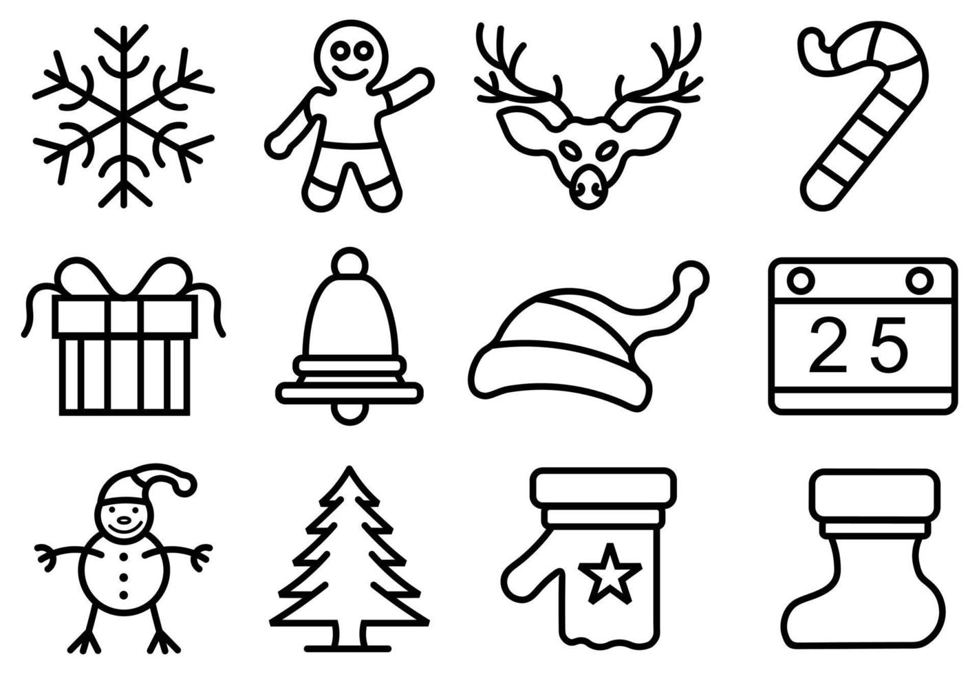 Set of flat and  Christmas icons,Collection of Christmas related line icons vector