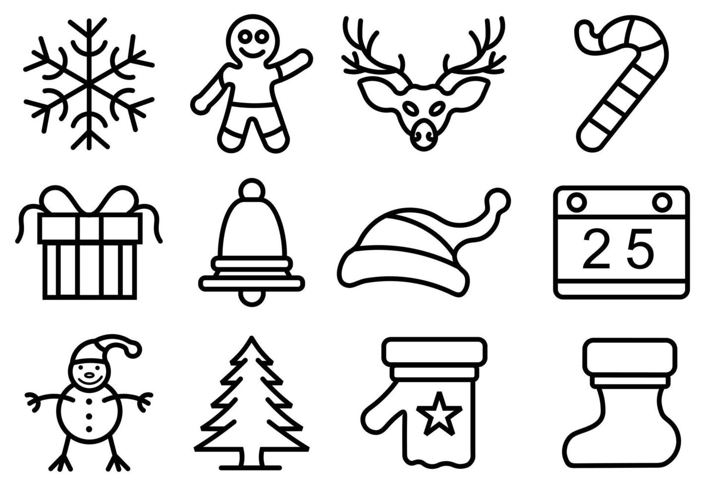 conjunto de iconos planos y navideños, colección de iconos de línea relacionados con la navidad vector