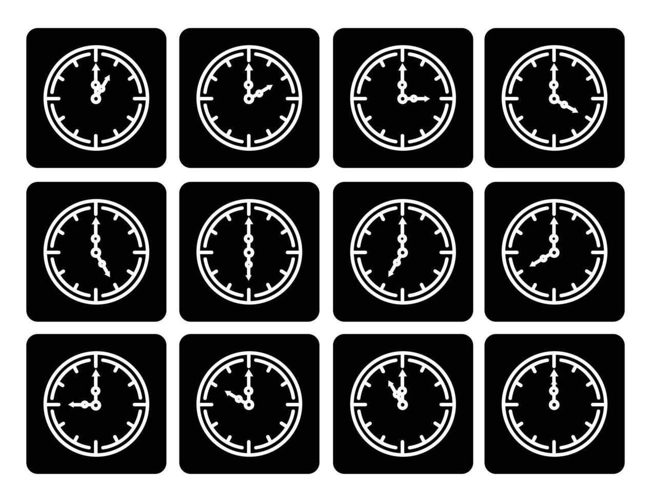 iconos de línea de reloj de tiempo alarma y reloj inteligente reloj de 24 horas vector