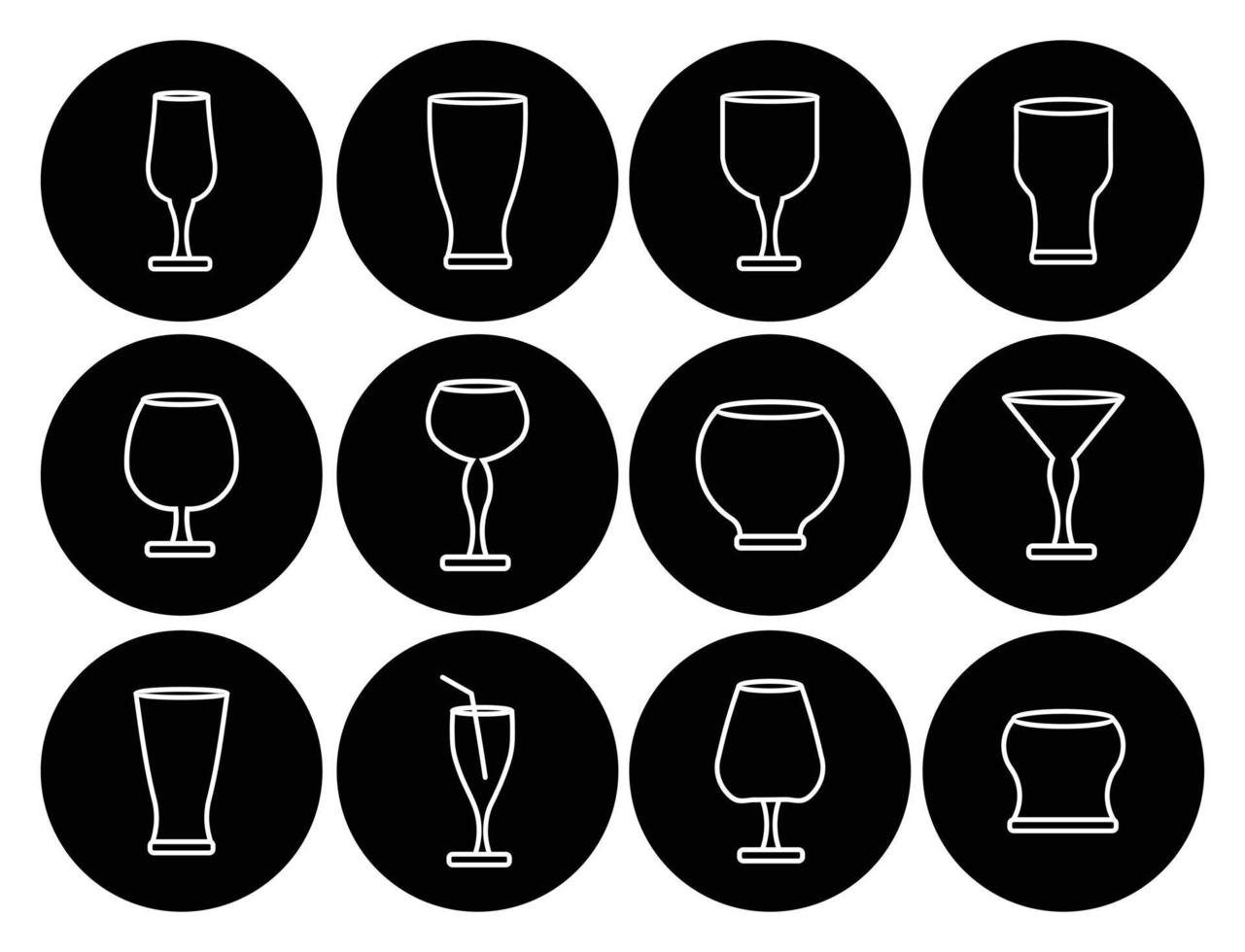 Cocktail glass line icons flat set, outline vector symbol collection, Set glass includes icons flat