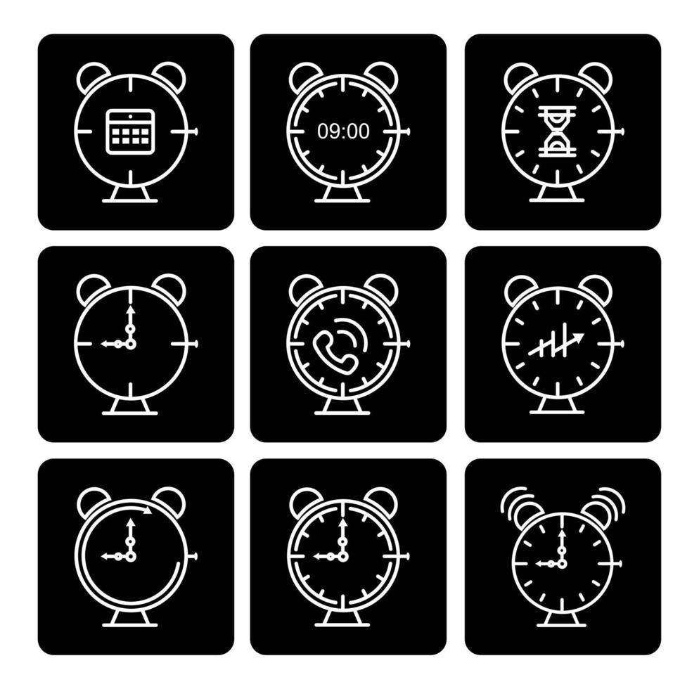 iconos de línea de reloj de tiempo alarma y reloj inteligente reloj de 24 horas vector