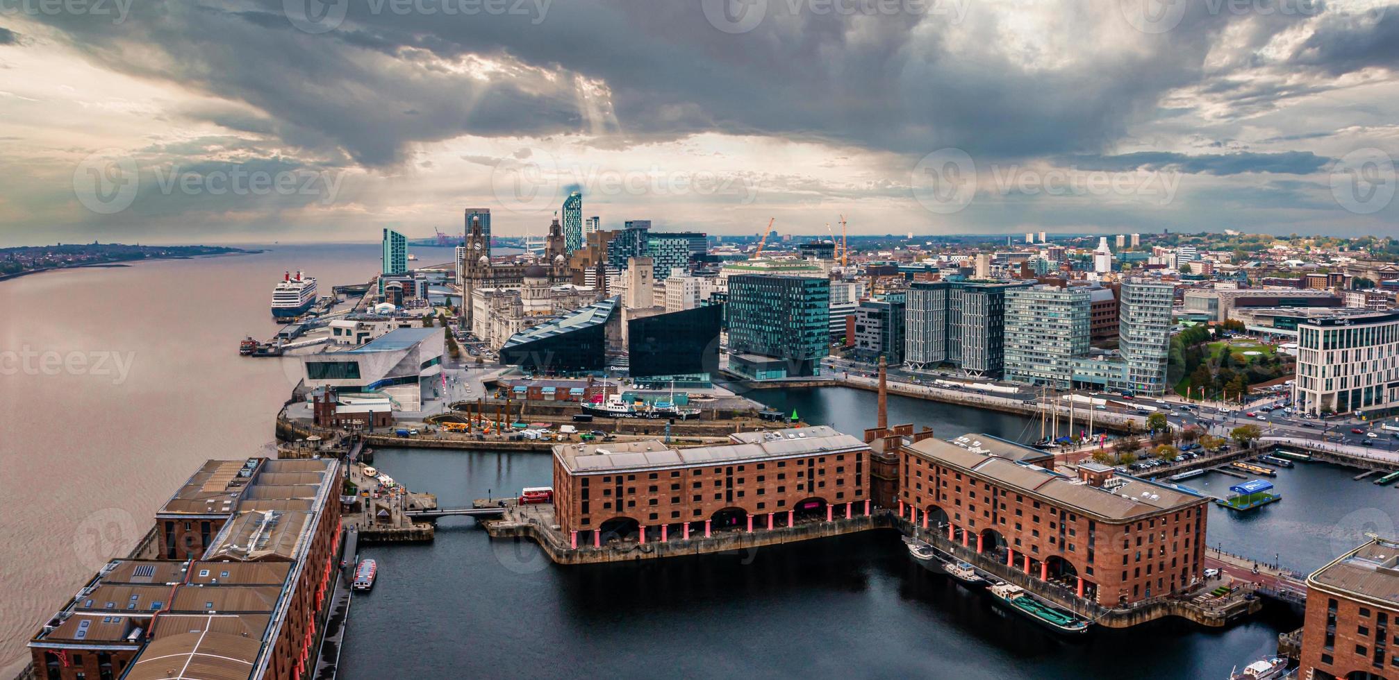 Aerial view of the Liverpool skyline in United Kingdom photo