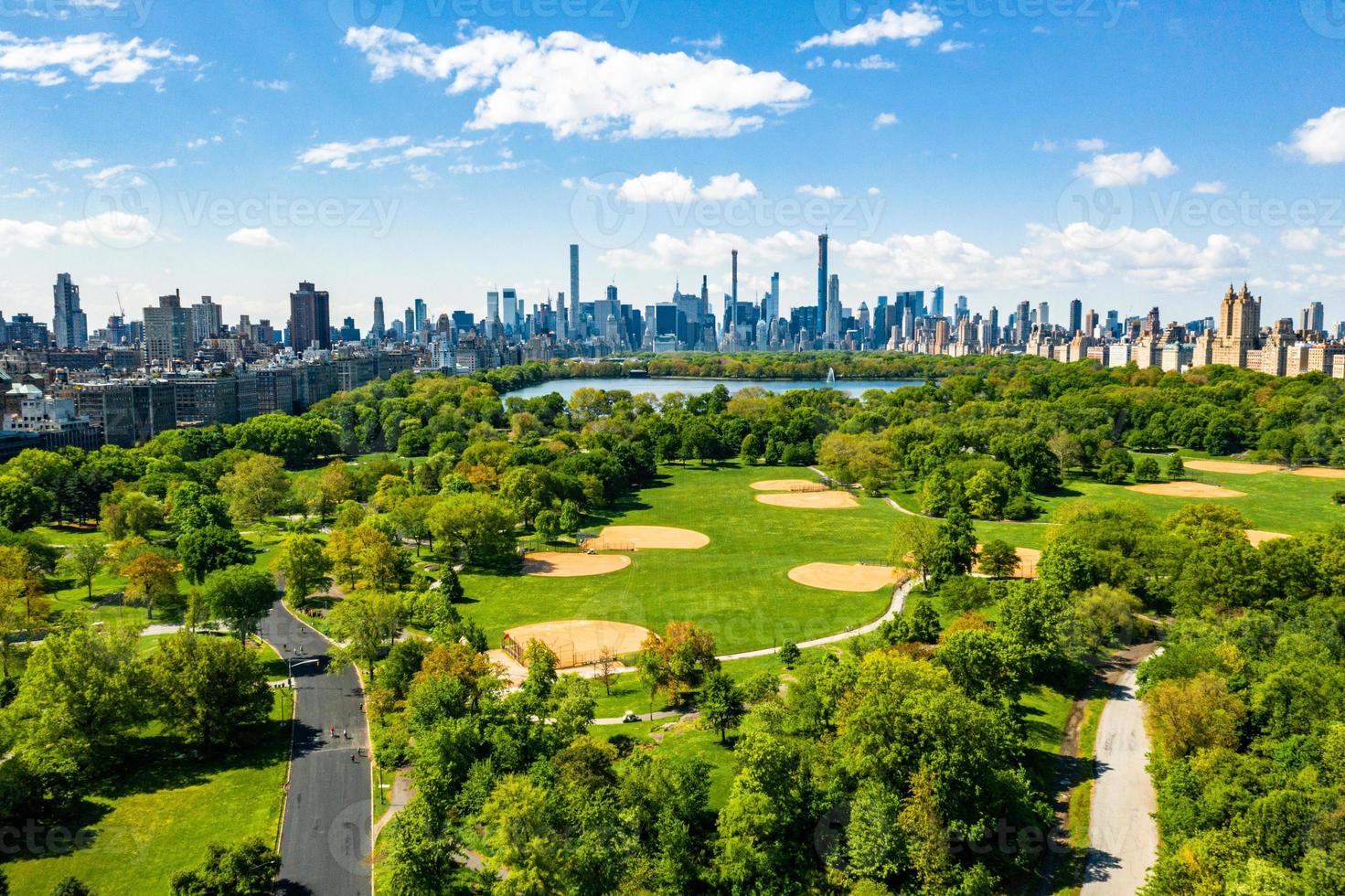 Central Park aerial view in Manhattan, New York. huge beautiful park is surrounded by skyscraper photo