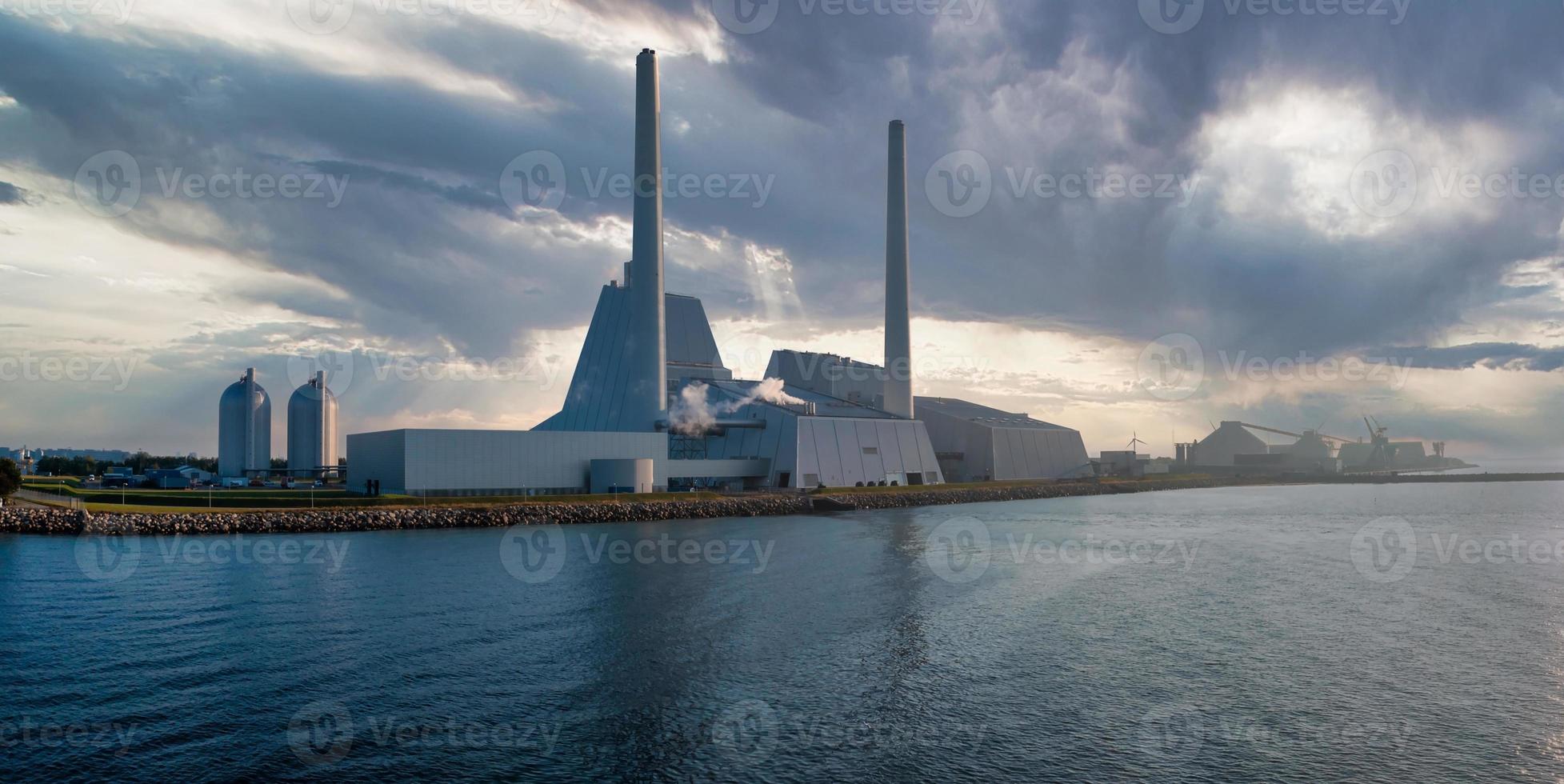 Aerial view of the Power station. One of the most beautiful and eco friendly power plants in the world. ESG green energy. photo