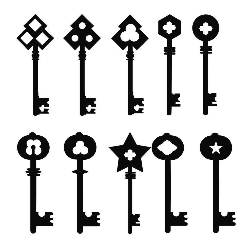 siluetas clave, colección de conjunto de vectores de icono de silueta clave, icono de tecla de inicio aislado en fondo blanco