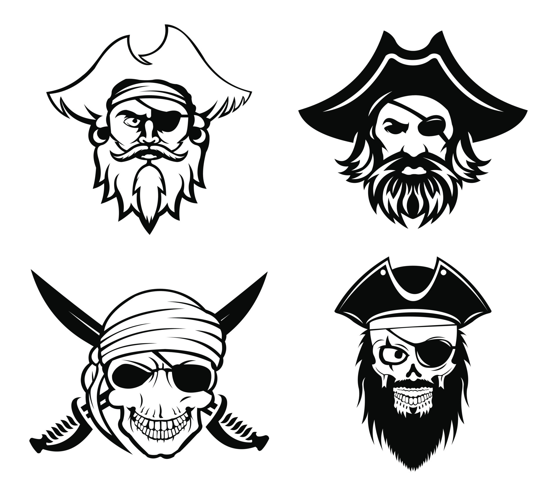 Pirate skull in hat sketch Royalty Free Vector Image