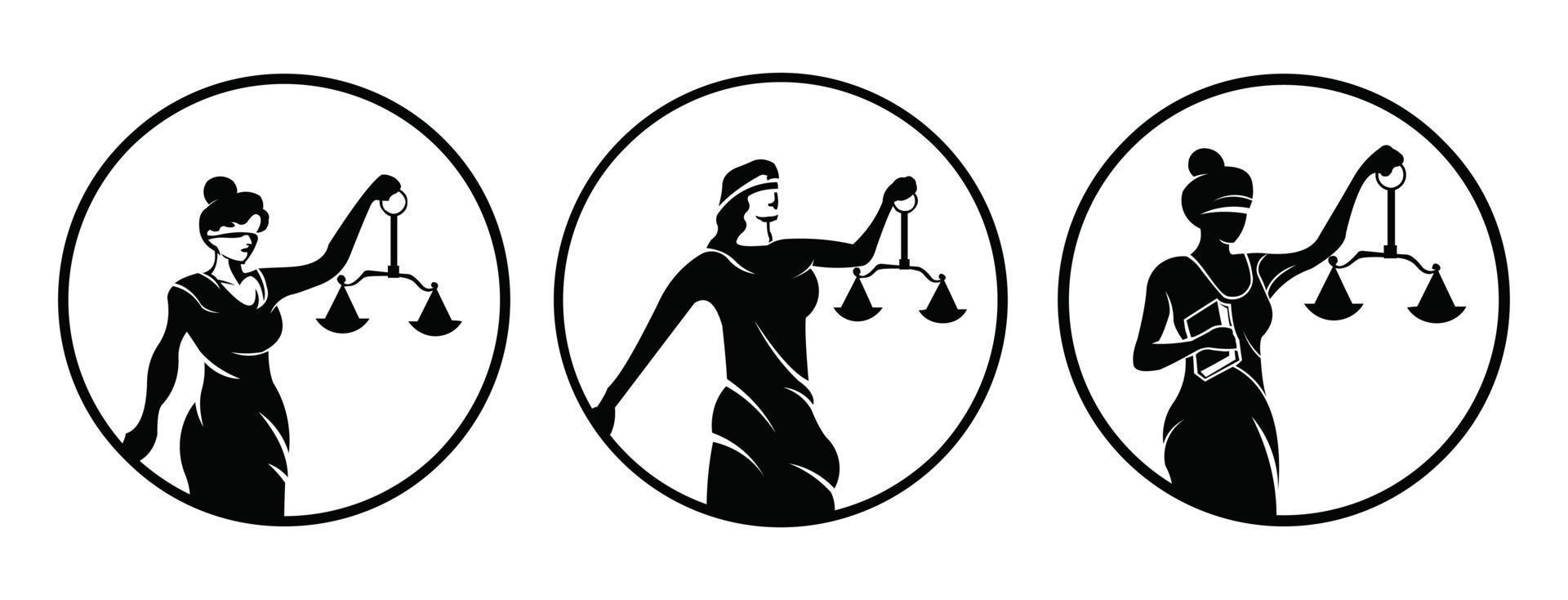 Themis logo of justice and law, Blindfold woman with scales. vector